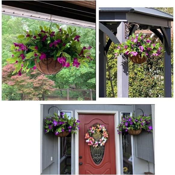 Artificial Flowers Hanging Basket for Outdoor Indoor, Fake Hanging Plant Silk - Picture 3 of 6